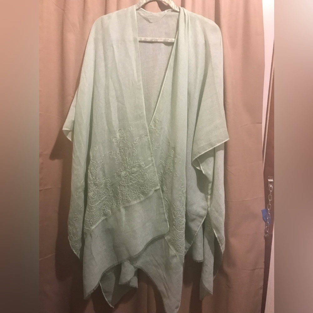 Lovely Green OS sheer & flowy embroidered cover-up wrap for shopping, going out